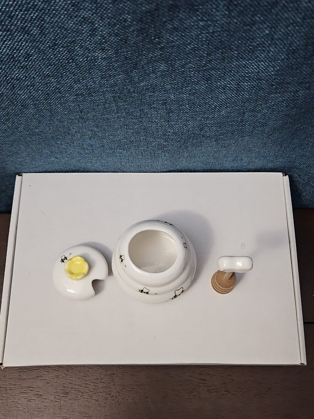 Mini Ceramic Beehive Honey Pot with Wooden Dipper | 3" Bee Theme Kitchen Decor - Picture 5 of 16